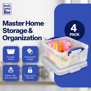 Really Useful Box 17L Storage Container with Lid and Clip Lock Handles, (4 Pack) - TRAPSKI
