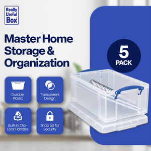 Really Useful Box 9L Storage Container with Snap Lid & Clip Lock Handle (5 Pack)