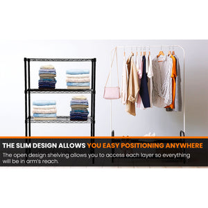 Juggernaut Storage 36" x 54" 4-Tier Freestanding Wire Home Shelving Unit, Black