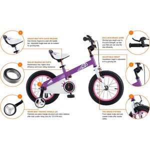 RoyalBaby Cubetube Honey 12 Inch Kids Bike w/Training Wheels & 2 Brakes, Purple - TRAPSKI