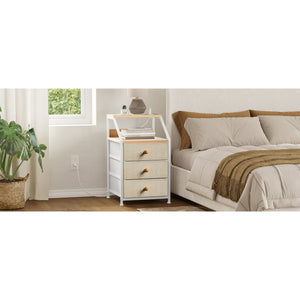 REAHOME 3 Drawer Bedroom Nightstand End Table Unit with Charging Station, Taupe