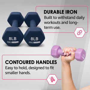 HolaHatha 3, 5, 8, 10 & 12 Pound Neoprene Dumbbell Weight Set with Storage Rack