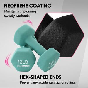 HolaHatha 3, 5, 8, 10 & 12 Pound Neoprene Dumbbell Weight Set with Storage Rack