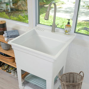 UTILITYSINKS Plastic 24" Freestanding Compact Workshop Utility Tub Sink, White