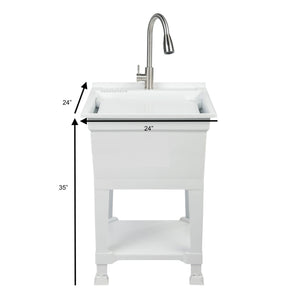 UTILITYSINKS Plastic 24" Freestanding Compact Workshop Utility Tub Sink, White