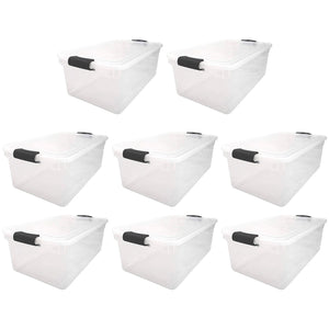 Homz 64 Qt Multipurpose Stackable Storage Bin with Latching Lids, Clear (8 Pack) - TRAPSKI