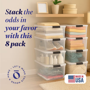 Homz 64 Qt Multipurpose Stackable Storage Bin with Latching Lids, Clear (8 Pack) - TRAPSKI