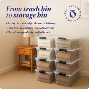 Homz 64 Qt Multipurpose Stackable Storage Bin with Latching Lids, Clear (8 Pack) - TRAPSKI