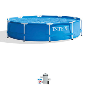 Intex 10ft x 30in Metal Frame Above Ground Pool & Intex Steel Frame Pool Ladder