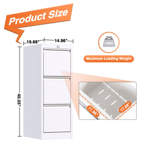 AOBABO 3 Drawer Vertical Metal File Cabinet with Lock for Home and Office, White