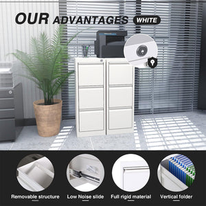 AOBABO 3 Drawer Vertical Metal File Cabinet with Lock for Home and Office, White