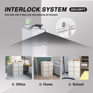 AOBABO 3 Drawer Vertical Metal File Cabinet with Lock for Home and Office, White