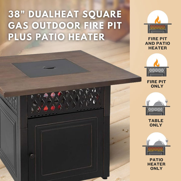 Four Seasons Courtyard Dual Heat 41,000 BTU Square Gas Fire Pit with Tabletop