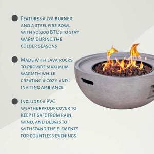 Four Seasons Courtyard 50,000 BTU Round Outdoor Backyard Concrete Gas Fire Pit