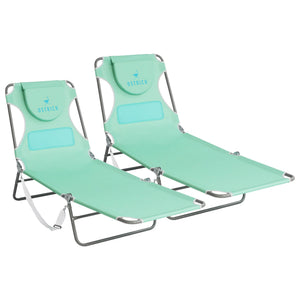 Ostrich Chaise Lounge Folding Sunbathing Poolside Beach Chair, Teal (2 Pack)