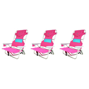 Ostrich Outdoor Beach Ladies Comfort On Your Back Beach Chair, Pink (3 Pack)