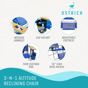 Ostrich Altitude 3N1 Chair and Ladies Comfort On Your Back Beach Chair, Blue
