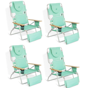 Ostrich Deluxe Padded 3-N-1 Outdoor Folding Reclining Beach Chair, Teal (4 Pack)