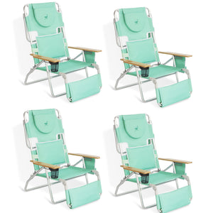 Ostrich Deluxe Padded 3-N-1 Outdoor Folding Reclining Beach Chair, Teal (4 Pack)