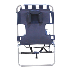 Ostrich Backpack Chaise Folding Lounge Chair w/Storage Bag, Navy Stripe (2 Pack)