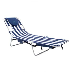 Ostrich Backpack Chaise Folding Lounge Chair w/Storage Bag, Navy Stripe (3 Pack)