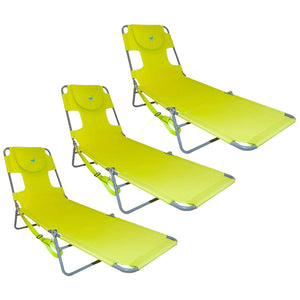 Ostrich Chaise Lounge Foldable Sunbathing Beach Lawn Chair, Neon Green (3 Pack)