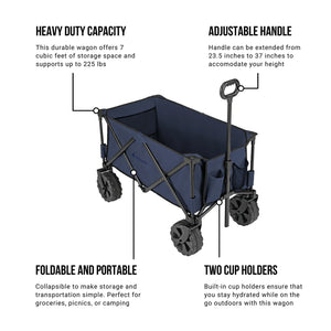 Woods Outdoor Collapsible Garden Utility Wagon Cart, Supports Up to 225lbs, Navy