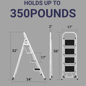 Delxo Alloy Steel Folding 4 Step Stool Portable Ladder with Hand Grip, White