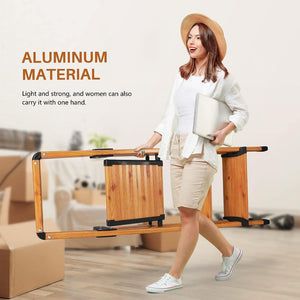 Delxo Aluminum Folding 3 Step Stool Stepladder w/Long Handrail, Woodgrain Finish