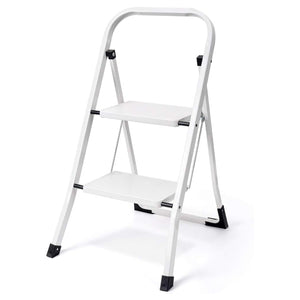 Delxo Folding Portable Steel Non Slip 2 Step Stool Stepladder w/Hand Grip, White