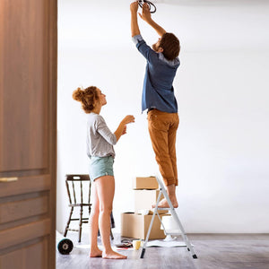 Delxo Folding Portable Steel Non Slip 2 Step Stool Stepladder w/Hand Grip, White