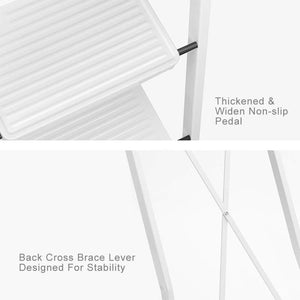 Delxo Folding Portable Steel Non Slip 3 Step Stool Stepladder w/Hand Grip, White
