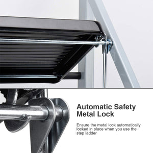 Delxo Non-Slip 3 Step Stool Folding Steel Wide Step Ladder with Hand Grip, Gray