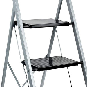 Delxo Non-Slip 3 Step Stool Folding Steel Wide Step Ladder with Hand Grip, Gray