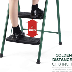 Delxo Non-Slip 3 Step Stool Folding Steel Wide Step Ladder with Hand Grip, Green