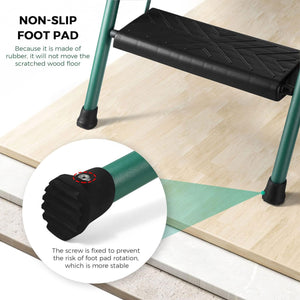 Delxo Non-Slip 3 Step Stool Folding Steel Wide Step Ladder with Hand Grip, Green