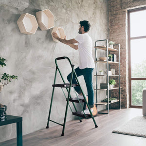 Delxo Non-Slip 3 Step Stool Folding Steel Wide Step Ladder with Hand Grip, Green