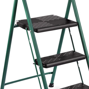 Delxo Non-Slip 3 Step Stool Folding Steel Wide Step Ladder with Hand Grip, Green