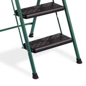Delxo Non-Slip 3 Step Stool Folding Steel Wide Step Ladder with Hand Grip, Green