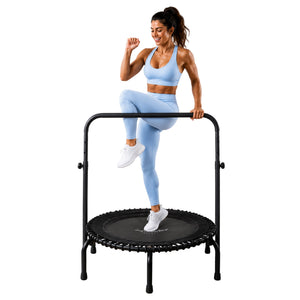 JumpSport 350i 39" Fitness Trampoline and Handle Bar with 30 Adjustable Bungees