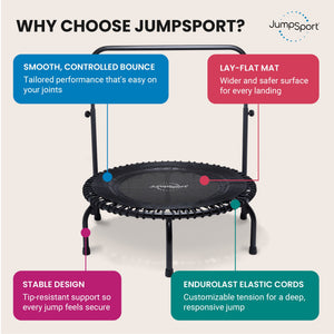 JumpSport 350i 39" Fitness Trampoline and Handle Bar with 30 Adjustable Bungees