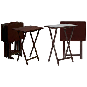 PJ Wood Folding Portable TV Snack Tray Table w/Compact Storage Rack, (Set of 7) - TRAPSKI
