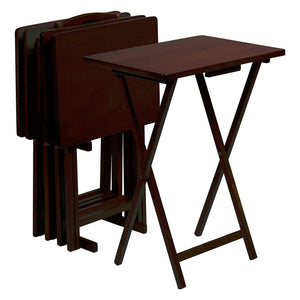 PJ Wood Folding Portable TV Snack Tray Table w/Compact Storage Rack, (Set of 7) - TRAPSKI