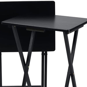 PJ Wood Portable Folding TV Snack Tray Table Desk Stand, Black (4 Piece Set)