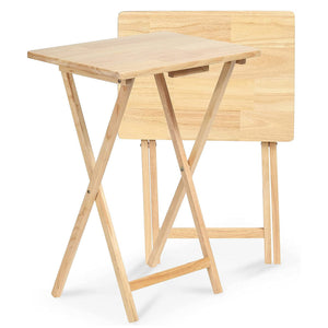 PJ Wood Folding Portable TV Snack Tray Table w/Compact Storage Rack, (Set of 7)