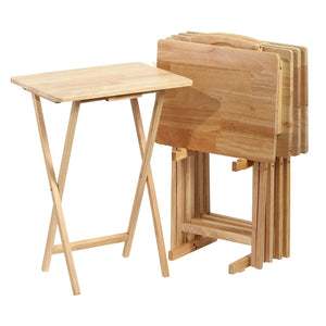 PJ Wood Folding Portable TV Snack Tray Table w/Compact Storage Rack, (Set of 7)