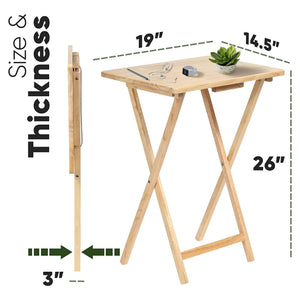 PJ Wood Folding Portable TV Snack Tray Table w/Compact Storage Rack, (Set of 7)