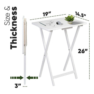 PJ Wood Portable Folding TV Snack Tray Table Desk Stand, White (8 Piece Set) - TRAPSKI