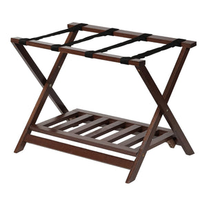 PJ Wood Hotel Style Home Folding Suitcase Luggage Rack w/Shelf, Walnut (2 Pack)