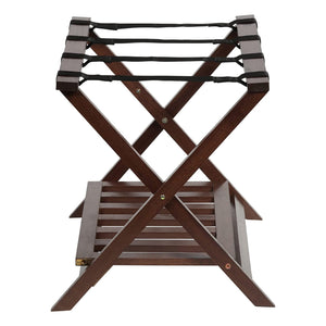 PJ Wood Hotel Style Home Folding Suitcase Luggage Rack w/Shelf, Walnut (2 Pack)